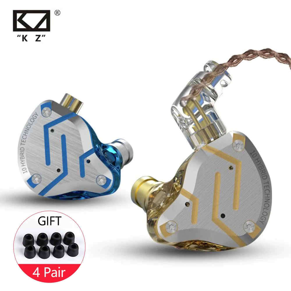 Гибридные наушники вкладыши KZ ZS10 профессиональные 4BA + 1DD Hi Fi гарнитура DJ монитор