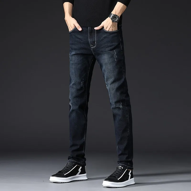 Корейский стиль осень новые джинсы для молодых мужчин модный бренд Slim Fit стрейч джинсовые брюки мужские s растяжки байкерские джинсовые брюки
