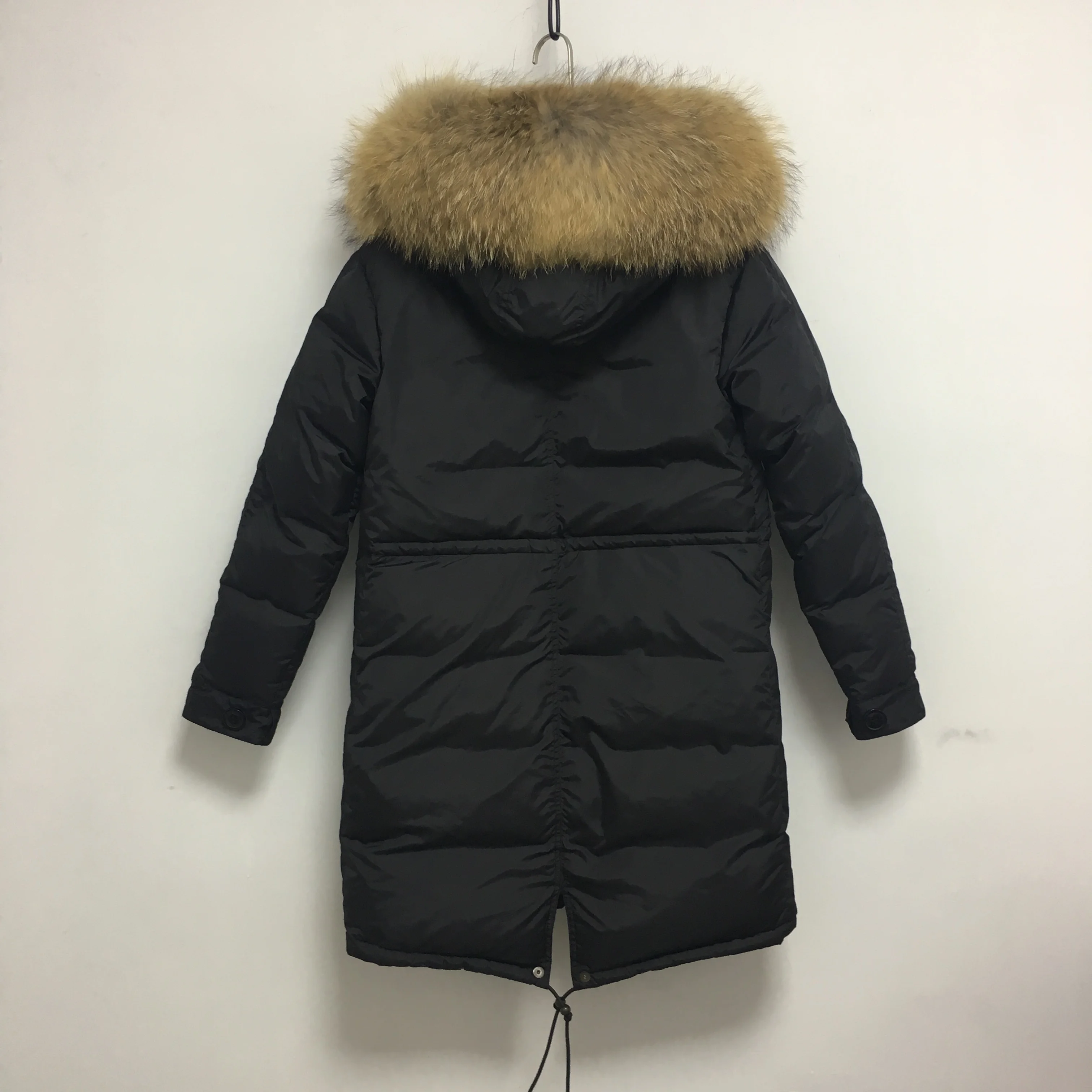 Black Long Down Coat With Signature Natural Fur Collar Outer Fit Black Long Down Coat With Signature Natural Fur Collar Outer Fit