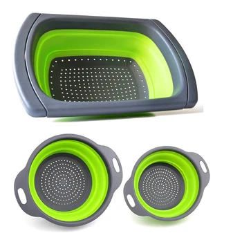 

3Pcs Foldable Fruit Vegetable Washing Basket Strainer Portabl Silicone Colander Collapsible Drainer With Handle Kitchen Tools