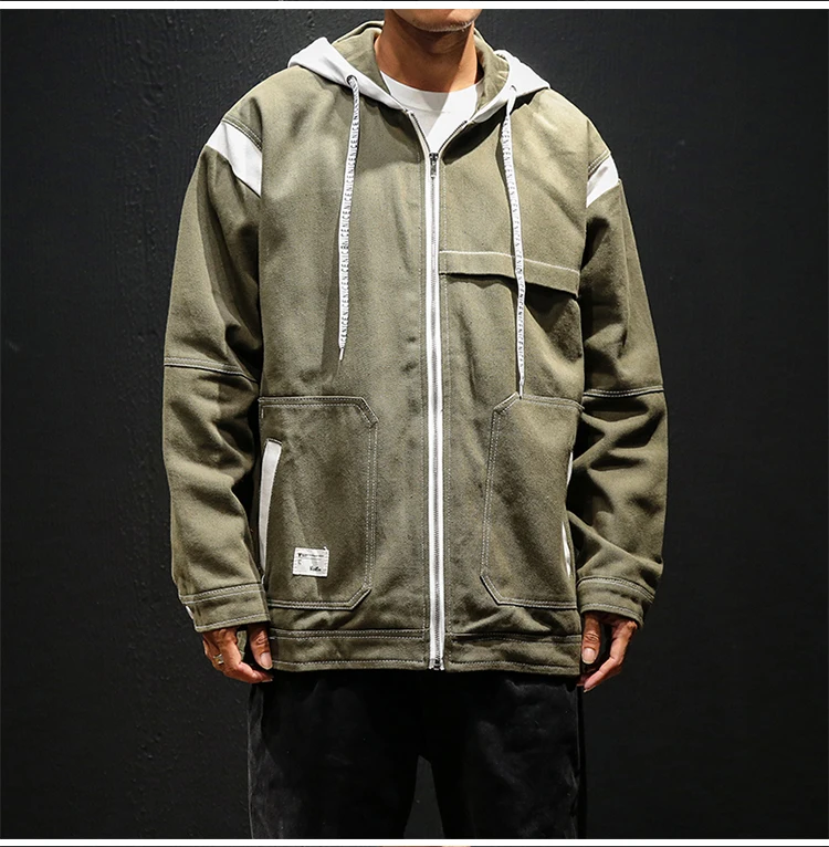 New Patchwork Jackets Men Autumn Zipper Hip Hop Pocket Jacket Casual Loose Jacket and Coat Men Streetwear 4XL 5XL