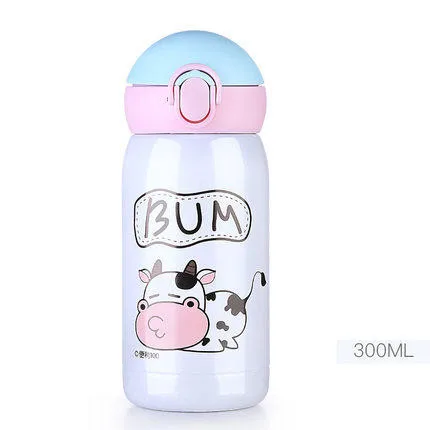 white-300ml Bpa-free 300 мл детская питьевая 304 нержавеющая сталь соломы термос чашка портативный веревка мини вакуумная колба мультфильм чай бутылка для воды - Цвет: white-300ml