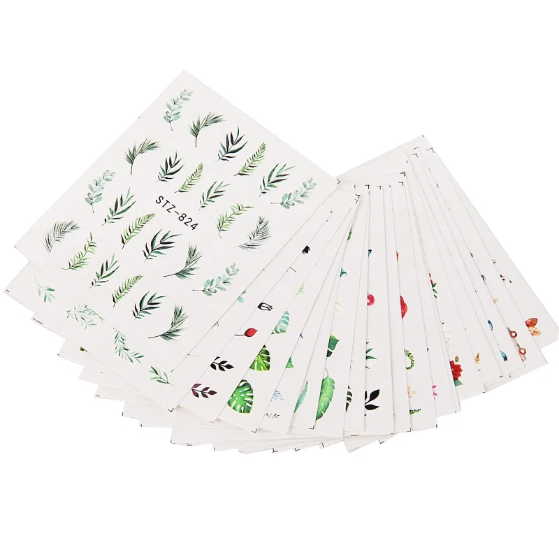 19 Designs Water Nail Stickers Decal Flamingo Flowers Leaf Transfer Nail Art Decorations Slider Manicure Watermark Foil Tips