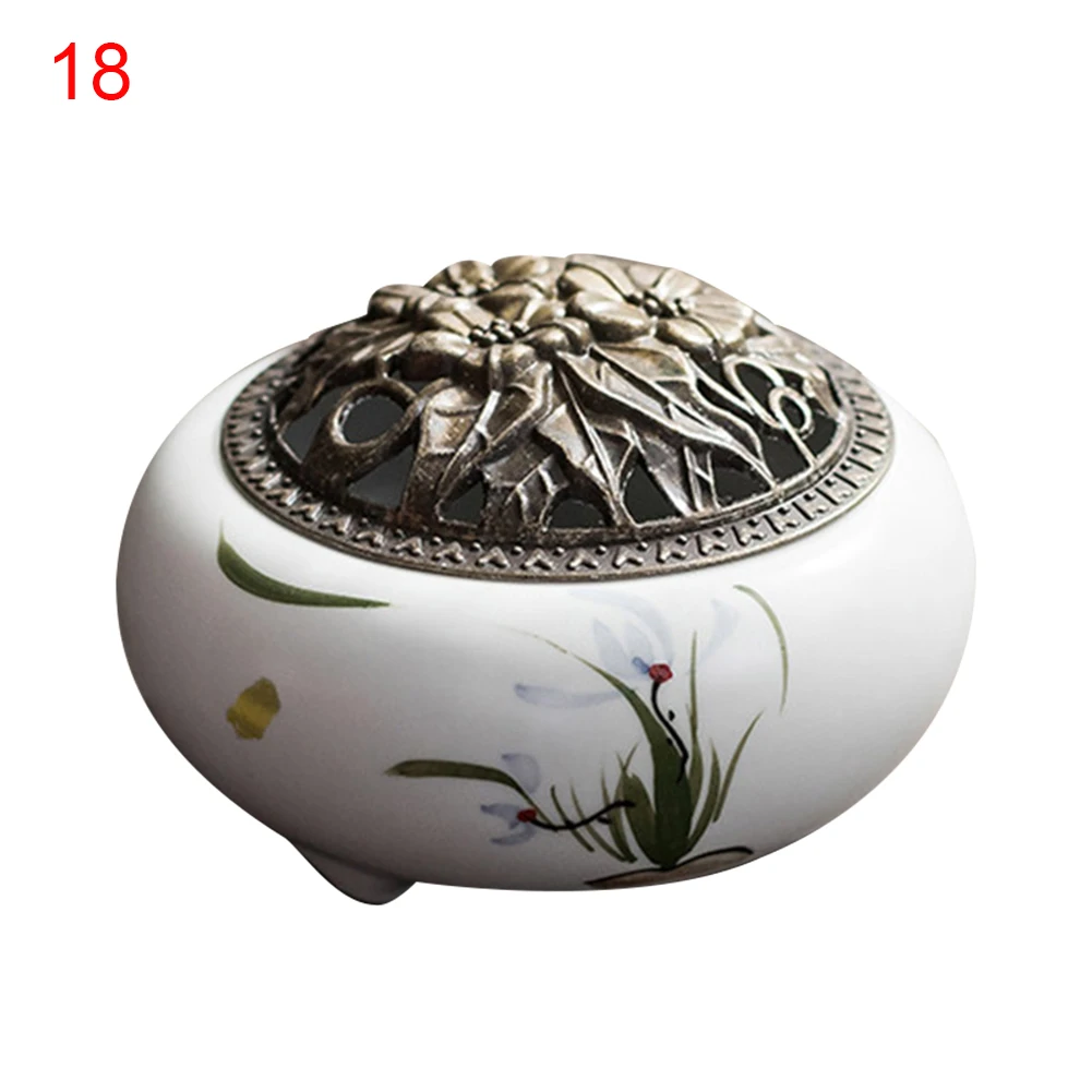 Lovely Vintage Ceramic Censer Smoking Flow Incense Holder Gift Decoration for Home Office Room XH8Z - Цвет: 18