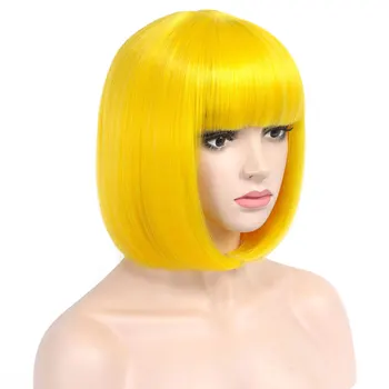 

COSYCODE Yellow Short Wig 12 inch Synthetic Wig for Women Cosplay Wig with Bangs Fringe Heat Resistant