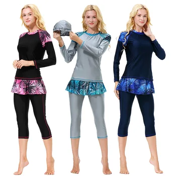 

3pcs/set Women Modest Patchwork Hijab Muslim Swimsuit Ladies Islamic Muslimah Swimwear Girls Swimming Beachwear Bathing Suit