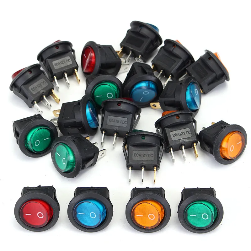 

20 PCS Four Colors 12V 3Pins LED Rocker Toggle SPST Switch Dot Light Car Boat Auto Round ON/OFF
