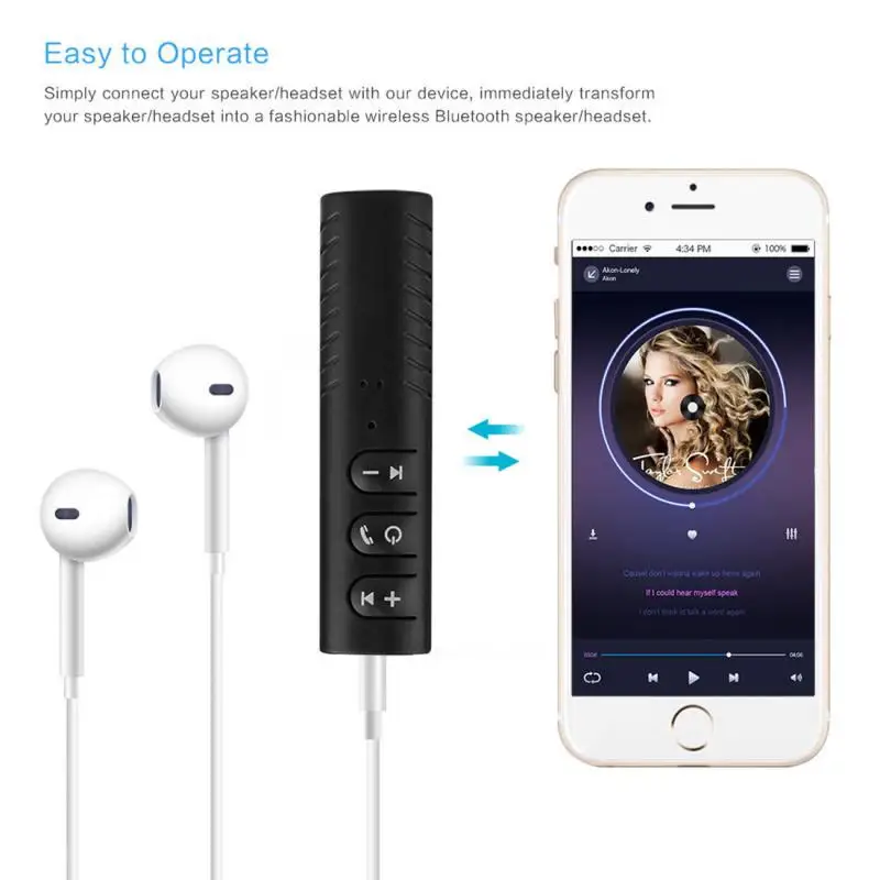 

Mini 3.5mm Audio Adapter Car Wireless Bluetooth Audio Receiver Music Adapter Clip Type Black