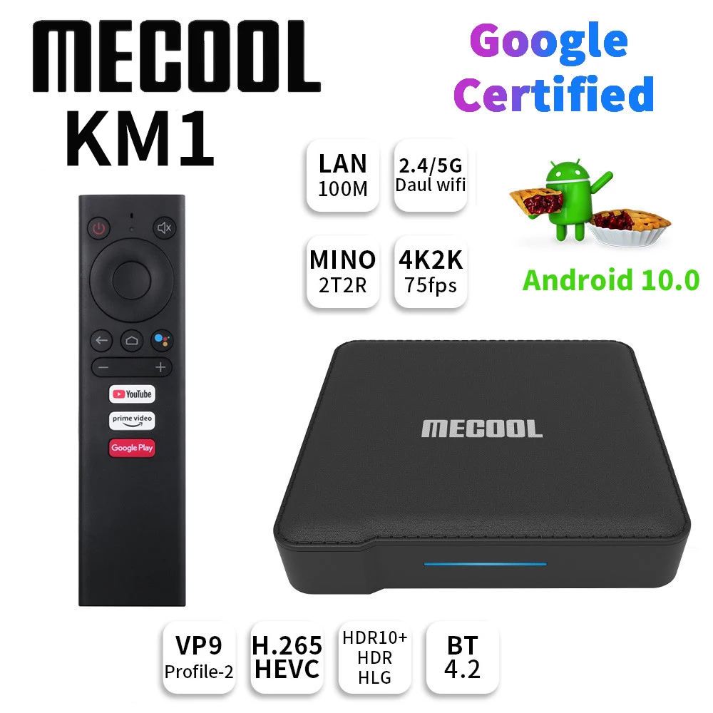 Приставка Смарт-ТВ Mecool KM1 Android 10 4 + 64 ГБ Amlogic S905X3 2 4G Wi-Fi 4K | Электроника