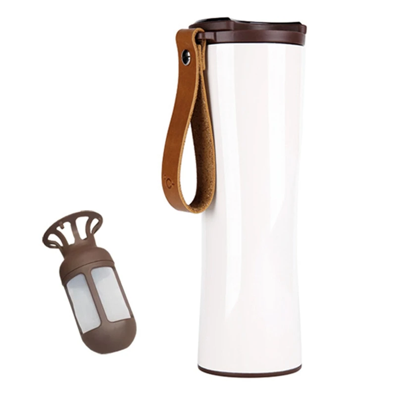 

New Travel Mug Moka Smart Coffee Tumbler 430Ml Portable Vacuum Bottle OLED Contact Screen Heat Preservation Stainless Steel Coff