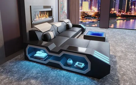 Современная мебель для гостиной кожаный диван с led светильник