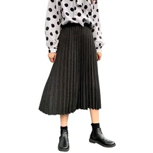 Простая повседневная однотонная шерстяная юбка с высокой талией, модная Милая женская плиссированная юбка, Новинка