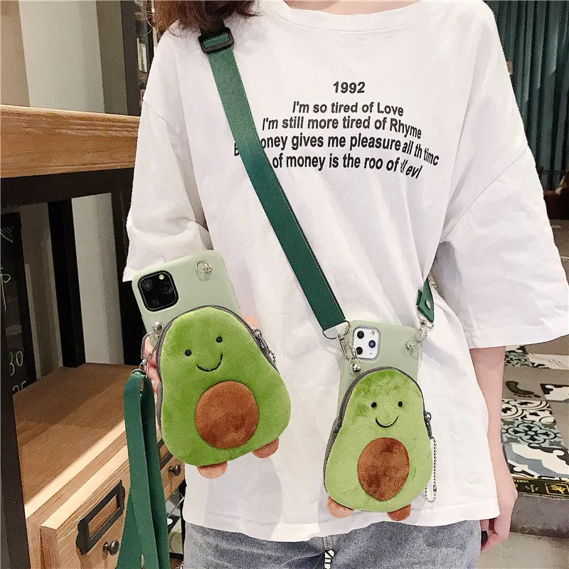 

Fashion avocado wallet case for iphone 11 11Pro Max phone case for Apple X XS Max XR 6 6s 7 8 Plus cute bag cover with lanyard