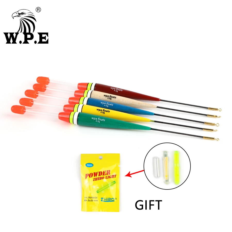 

W.P.E Fishing Float 5pcs/pack 4g/5g Barguzinsky Fir Float 20cm-23cm Vertical Buoy Float Carp Fishing Tackle with free Lightstick