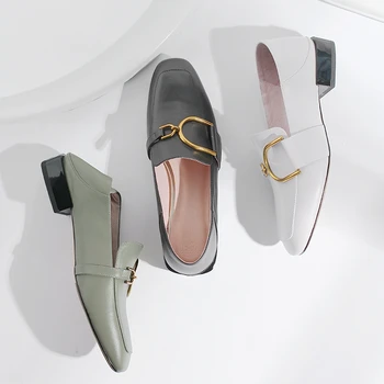 

INS HOT women pumps Genuine Leather pumps cow leather pumps fashion shoes soft Metal decoration British basic models 3 colors