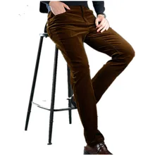 Зимние новые мужские повседневные тренировочные штаны, вельветовые плотные теплые вельветовые штаны, флисовые Стрейчевые Слаксы с высокой талией, Свободные теплые мужские брюки