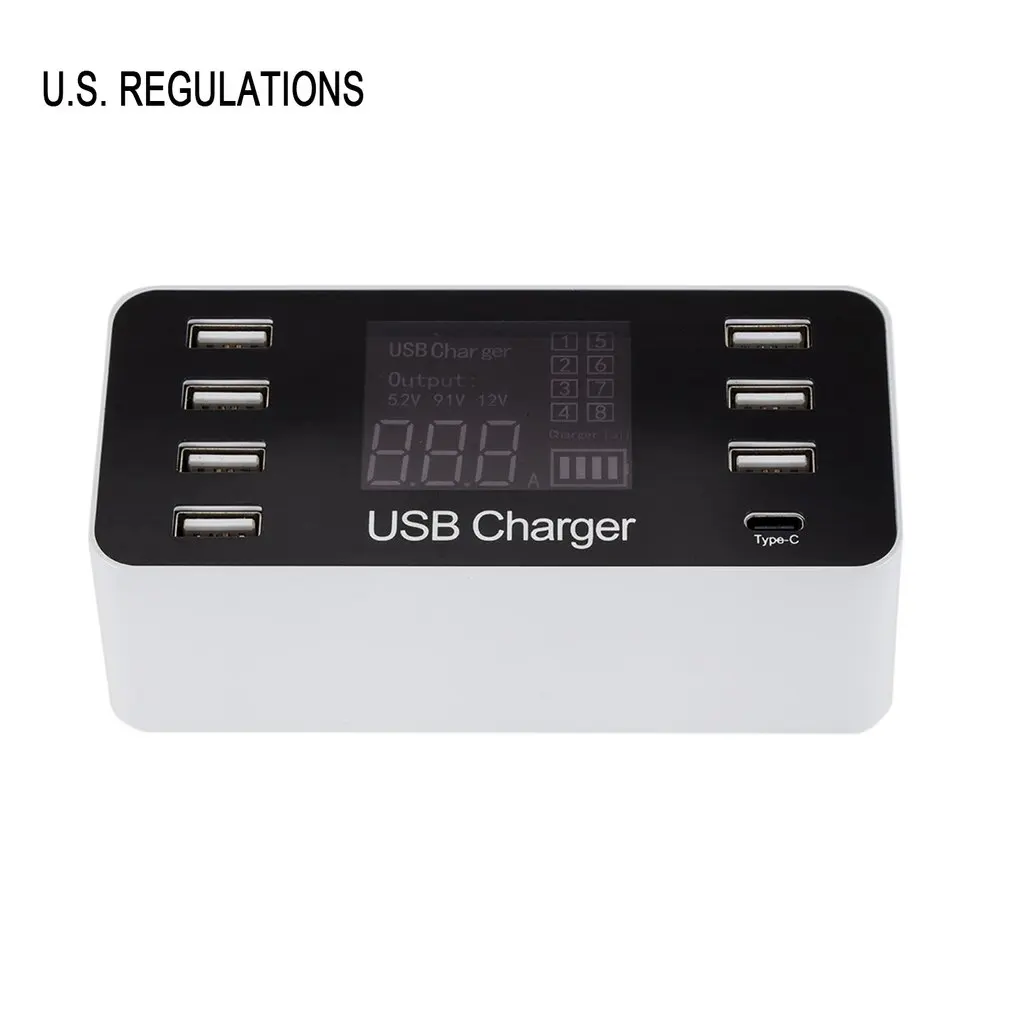 8 портов usb type C зарядное устройство умный светодиодный дисплей USB Быстрая Зарядка адаптер 40 Вт Смарт зарядное устройство для путешествий AU EU US UK Plug - Тип штекера: США