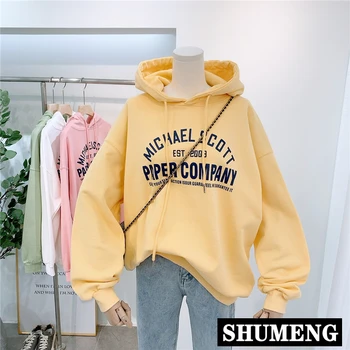 

Korean Ulzzang Women's Hoodies 2020 Super Fire BF Lazy Wind Letters Hooded Sweatshirt Femme 100% Cotton Loose Pullover Coat