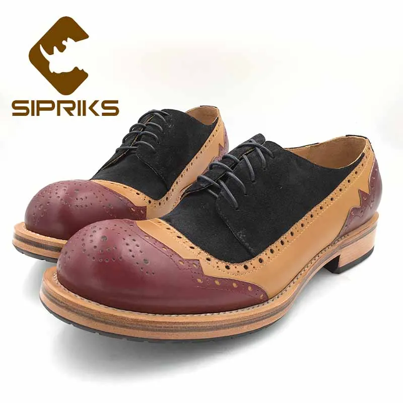 

Sipriks Mens Calf Leather Burgundy Shoes Unique Design Vintage Brogue Shoes Black Suede Goodyear Welted Shoe Italian Handmade 45