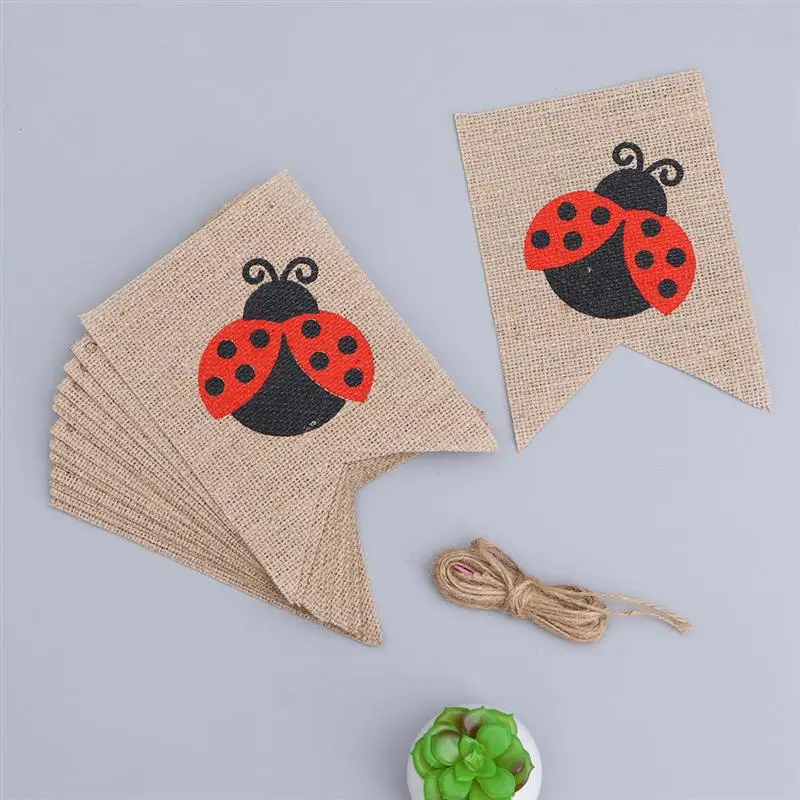 Баннер на день рождения льняной Яркий яркий флаг с животными Божьими коровками