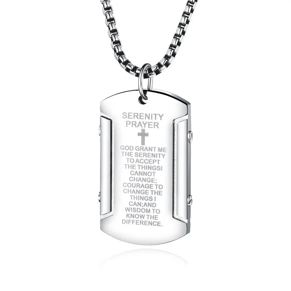 

Titanium Bible Cross Necklace Male Stainless Steel Christianity Scripture Square Plate Pendant European Religious Ornament Men