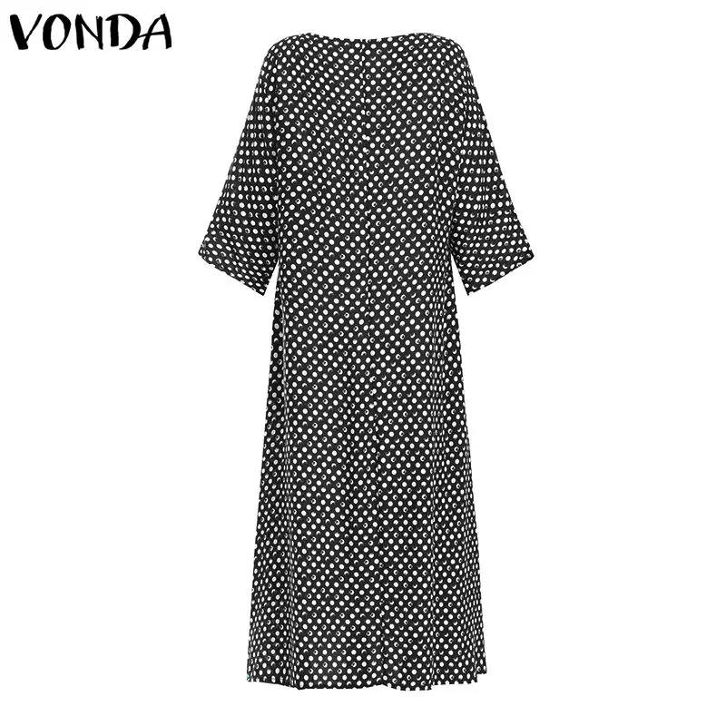 VONDA, сексуальное длинное платье с расклешенными рукавами, женское Повседневное платье с круглым вырезом и принтом в горошек, длинное платье в богемном стиле для беременных, Vestidos Femme Robe 5XL
