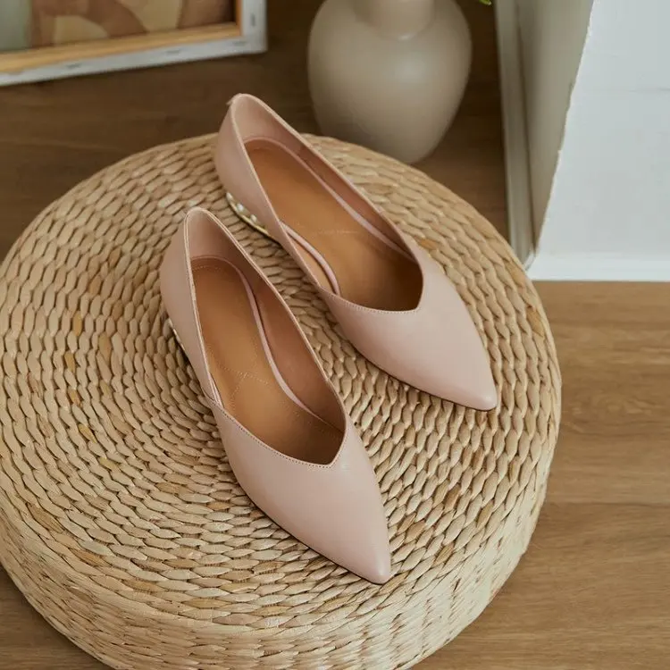 2021Fashion Female Pearls Heels Single Shoes Spring Suede Leather Women Ladies Office Pumps Pointed Toe V Mouth Slip On Work Sho 