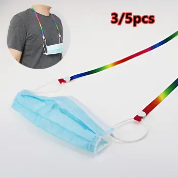 

3/5PCS Adjustable Mask Hooks Unique Mask Storage Lanyard Mask Storage Chain Gorgeous Rainbow Yarn-dyed Belt Storing Masks Holder