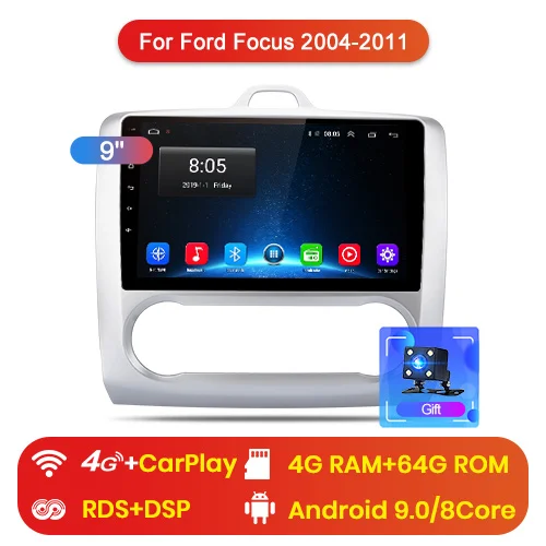 Junsun V1 Android 9,0 2G+ 32G Автомобильный мультимедийный видео плеер для Ford Focus 2 Mk2 2004-2011 Навигация gps 2 din - Цвет: 4G (4GB 64GB)