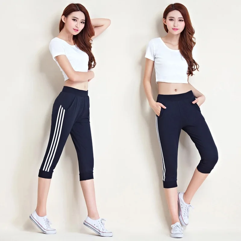 

GLEST Capri Athletic Pants Women's Thin Knitted Cotton Korean-style Slim Fit Slimming Breathable Casual Skinny Athletic Pants