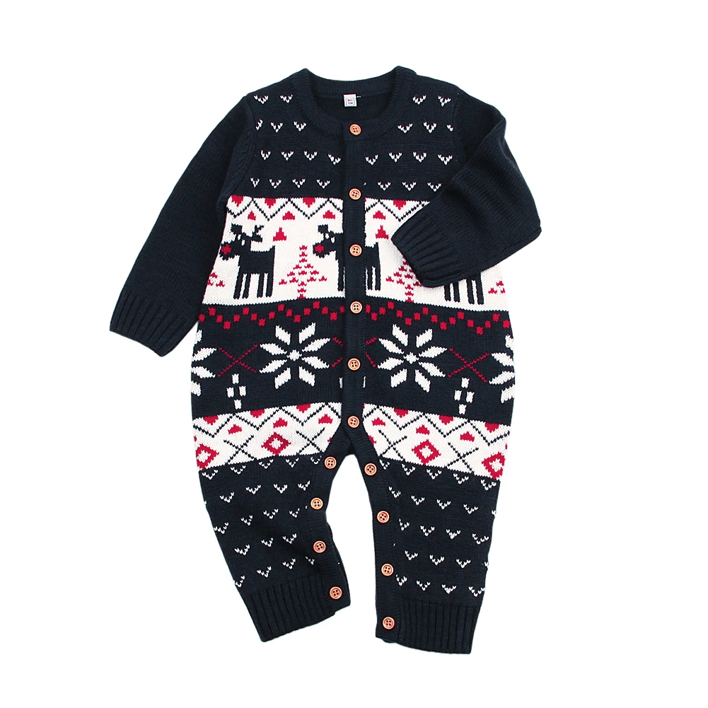 Детский новогодний Рождественский комбинезон, Одежда для новорожденных, вязаные комбинезоны, детские комбинезоны, осенне-зимние костюмы для детей от 0 до 24 месяцев