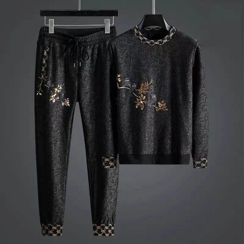 

Autumn and winter dark jacquard casual suit men's sports with men's two-piece suit handsome