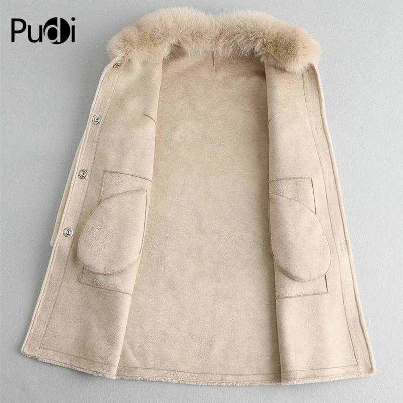 PUDI A19049 женские зимние тщательно продуманные для повседневного использования натуральная шерсть пальто с мехом Зимние теплые женские натуральным лисьим мехом меховой воротник, куртка, пальто