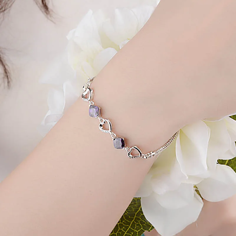 Bague Ringen, Нежный Аметист, в форме сердца, браслет-цепочка для женщин, драгоценный камень, серебро, 925, ювелирное изделие, для свиданий, помолвки