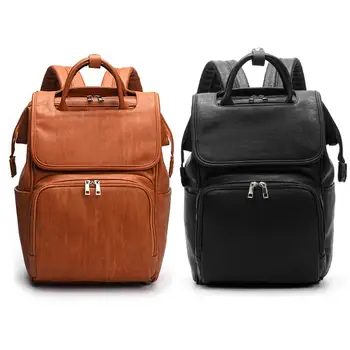 

PU Leather Mummy Bag Mummy Backpack Diaper Bag Large Capacity With Multiple Independent Storage Bags With A Diaper Pad
