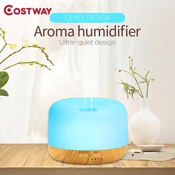 

Colorful air humidifier Cold mist aromatherapy essential oil diffuser 300ml remote control wood grain base ultrasonic humidifier