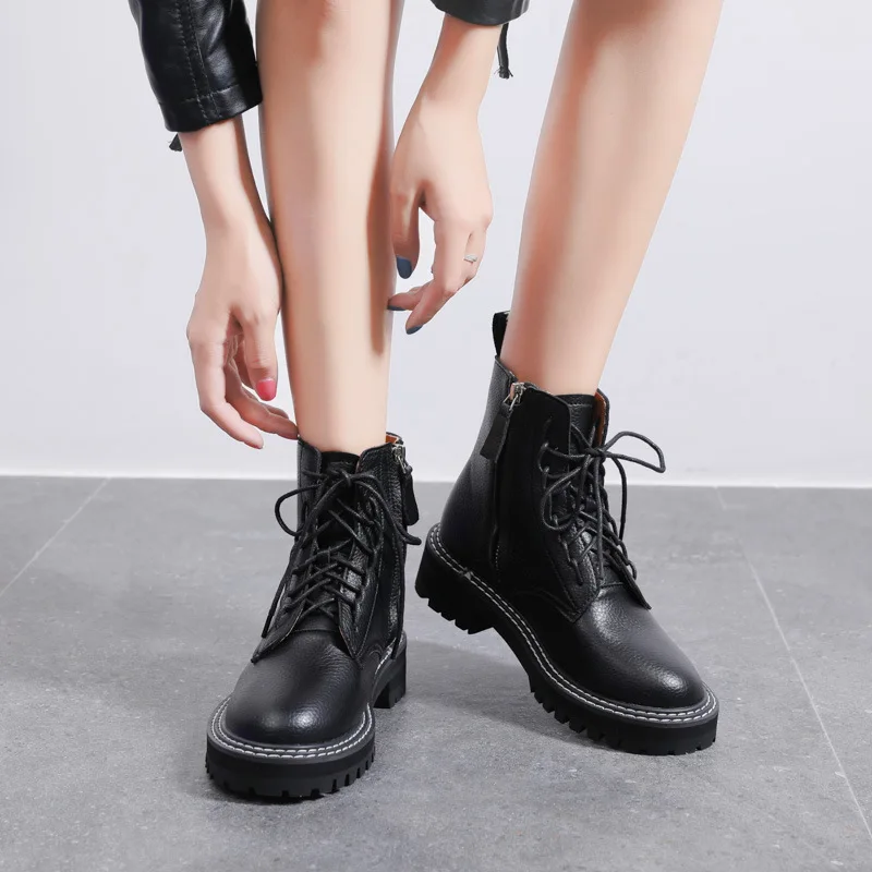 Женские ботильоны из натуральной кожи черные осенние женские ботинки на