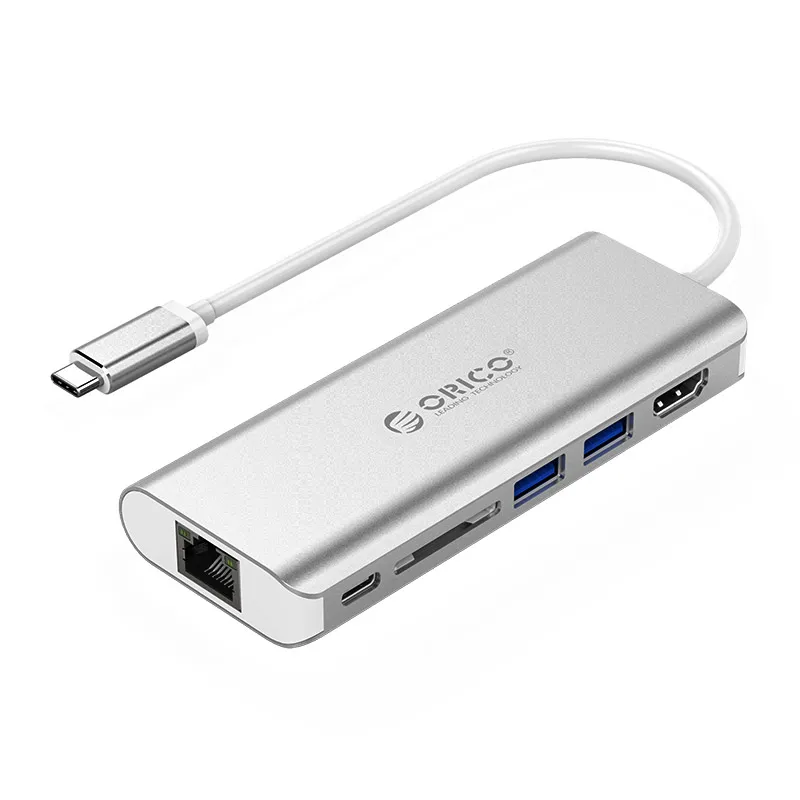 Алюминиевый сплав type-C* 1(зарядка), HDMI* 1, USB3.0* 2, RJ45* 1, SD* 1 многофункциональная док-станция, XC-303 - Цвет: Серебристый