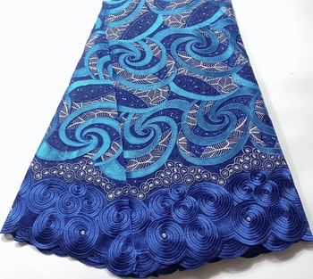 

African Nigerian Lace Fabric Swiss Voile Lace In Switzerland Dubai 100% Pure Cotton Lace For Sewing Dress HHS050 ROYAL BLUE