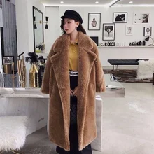Новое осеннее и зимнее длинное пальто из искусственного шерстяного меха, женское однотонное теплое пальто с длинным рукавом и большим карманом DA711