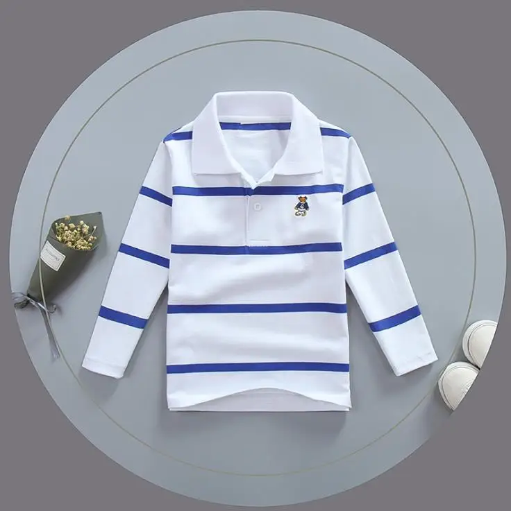 children's clothing boy long-sleeved T-shirt big middle school children's cotton long-sleeved striped shirt 3-14Y - Цвет: style 2