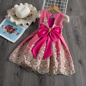 

Baby Girls Party Dress for 3 to 10 Years Flower Girl Dress with Bow Children Princess Costume 8 9 10 Years Kids Clothes 2C12
