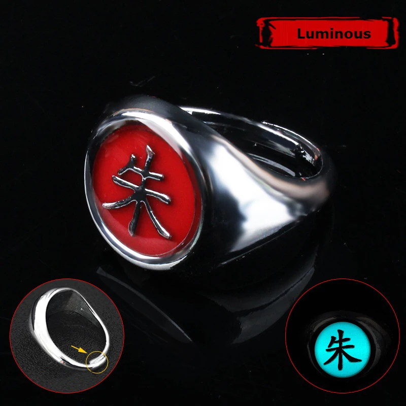 Bandai Anime Naruto Luminous Ring Accessories Cosplay Akatsuki Itachi Pain Metal Finger Jewelry Toy For Children Girl Boy Gift
