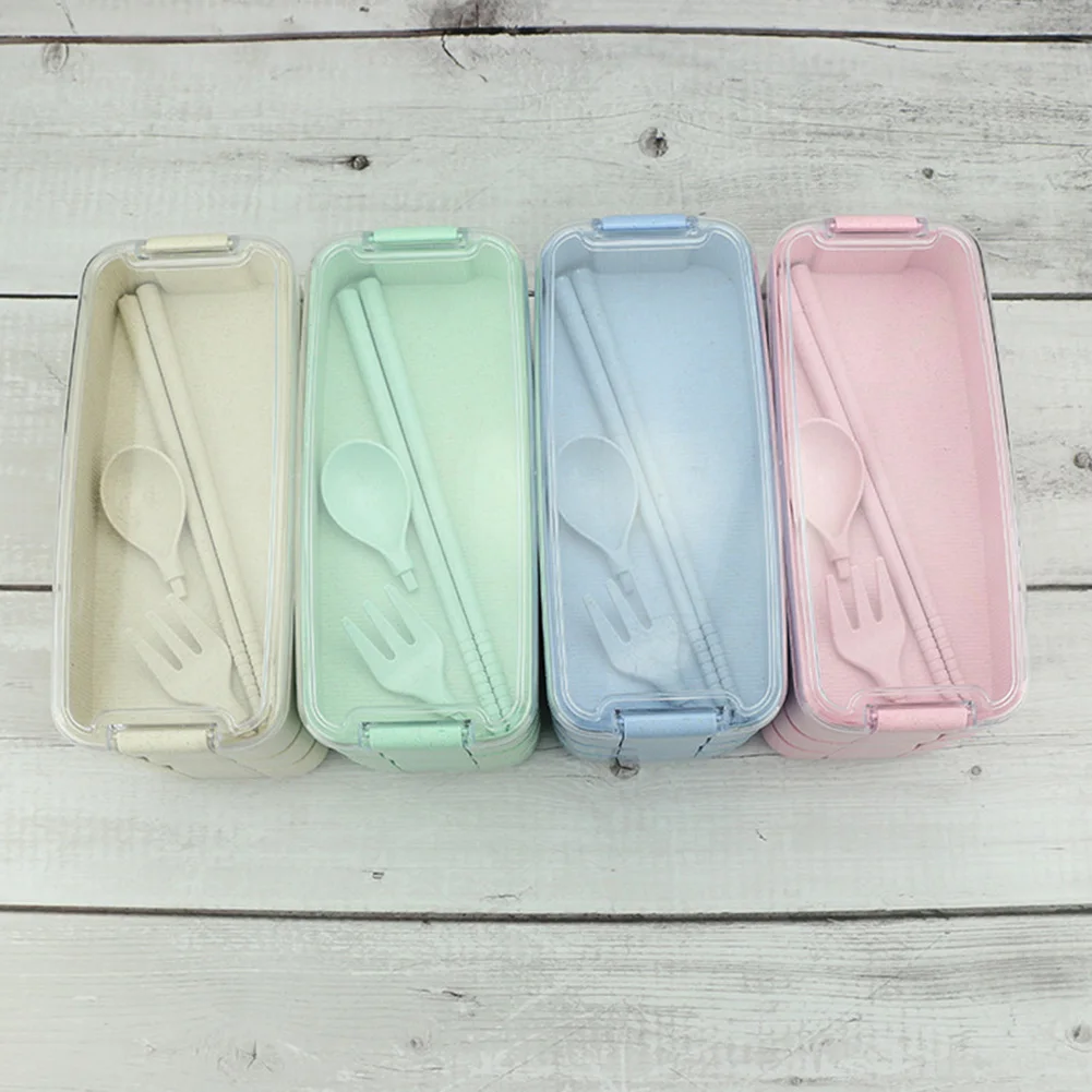 High Quality 3 Layers Divided Lunch Box Flip Food Prep Containers Storage Straw Box for Office Worker Students VE