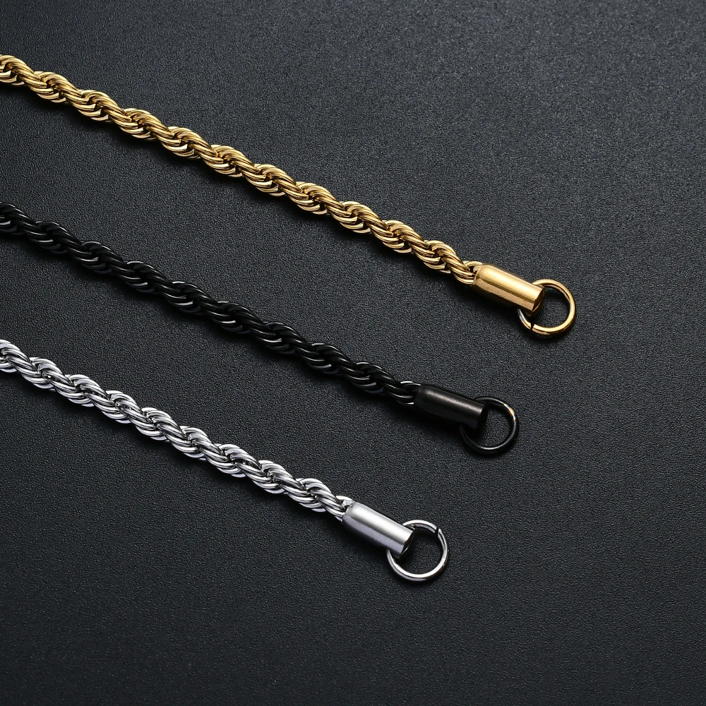 316L Stainless Steel Golden Black Twisted Rope Chain Bracelet For Men and Women Fashion Gift Jewelry