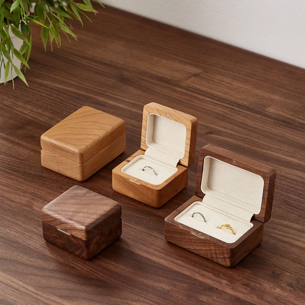 Amgoth Walnut Wood Wedding Engagement Ring Box Holder Stud Earrings Jewelry Organizer Storage Gift Box