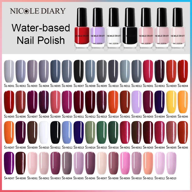NICOLE DIARY 63 Цвета Лак для ногтей сплошной цвет красный серый розовый лак для ногтей на водной основе маникюр лак для ногтей 6 мл
