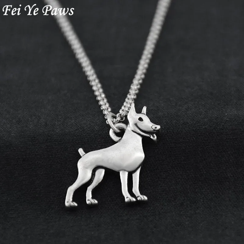 Vintage Silver Miniature Pinscher Dog Charms Pendant Maxi Necklace for