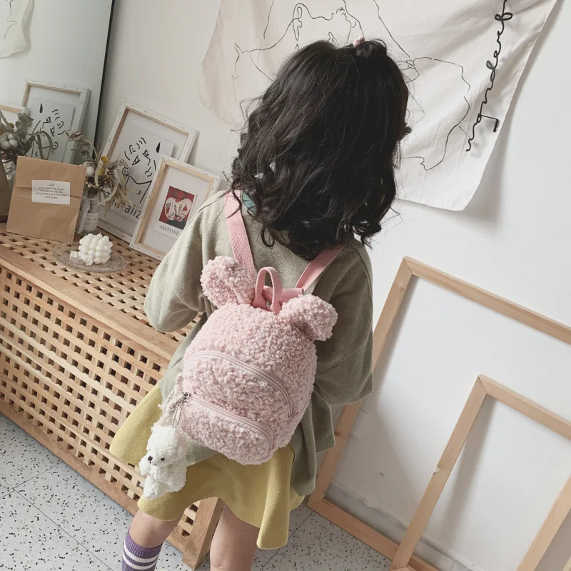 2021 Korean Style Kid\'s Backpack Children\'s Plush Student Backpack  Simple Shoulder Bag Plush Rabbit Bag Tide Child Girl Purse