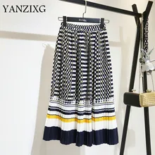 Женская юбка с высокой талией, подходит ко всему,, Весенняя мода, новинка, черная, белая, в горошек, контрастный цвет, плиссированная, эластичная, Z504